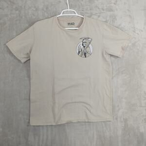 Unisex Adults Mad Engine Beige "Chill Vibes" Grim Reaper Graphic T-shirt Sz Lrg